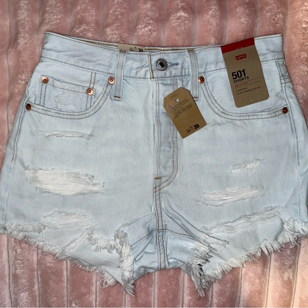 Levi's Women's Distressed Light Blue Jean Shorts